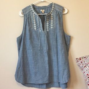 J Crew embroidered jean top.